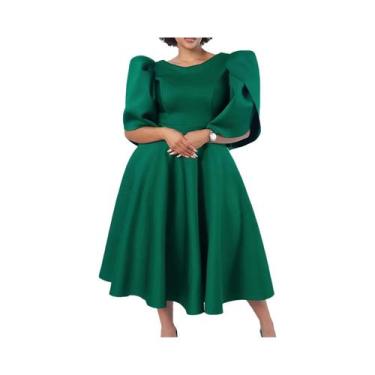 Imagem de Vestido Midi Plissado Elegante De Cintura Alta Para Mulheres, Gola Red