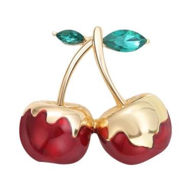 Imagem de Broches De Cereja Com Strass Unissex Para Mulheres, Pins De Frutas Em 