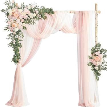 Imagem de Flores artificiais de arco de casamento - Pacote com 5 com 2 brindes de flores grandes e 3 tecidos drapeados para decoração de cerimônias e decoração de festas, perfeito para casamentos e eventos