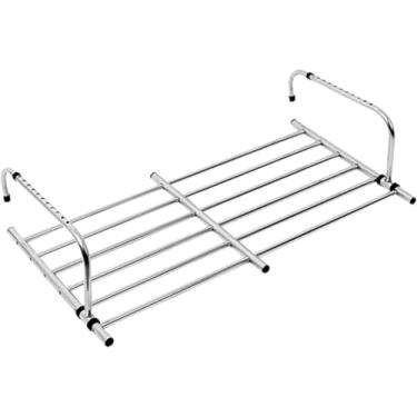 Imagem de Escorredor retrátil de aço inoxidável para varanda com alça ajustável, sem necessidade de instalação, rolamento de peso sólido, cor prata, 71 cm-124 cm, ideal para espaços pequenos