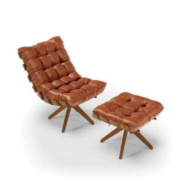 Imagem de Kit 01 Poltrona e 01 Puff Giratório Costela Corano Base Madeira MA30 -