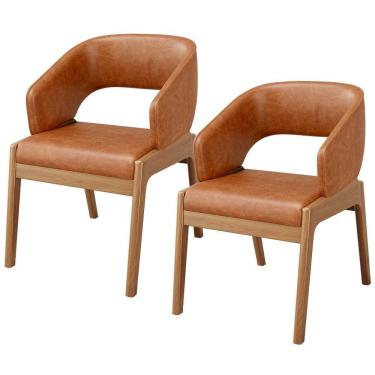 Imagem de Kit 02 Cadeiras De Jantar E Estar Living Estofada Lince L02 Couríssimo Camel