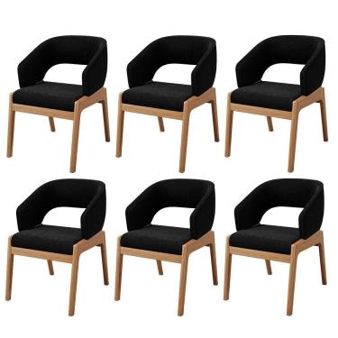 Imagem de Kit 06 Cadeiras De Jantar E Estar Living Estofada Lince L02 Bouclê Preto - Lyam Decor