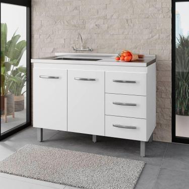 Imagem de Balcão Rosa 2 Portas 3 Gaveta Cozinha Mb1 120cm Cor Branco Pc