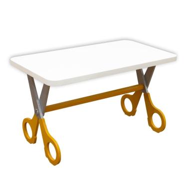 Imagem de Mesa Infantil Tesoura Amarelo Tampo Branco Retangular Base Temática para Estudos e Desenhos Mobília Decor