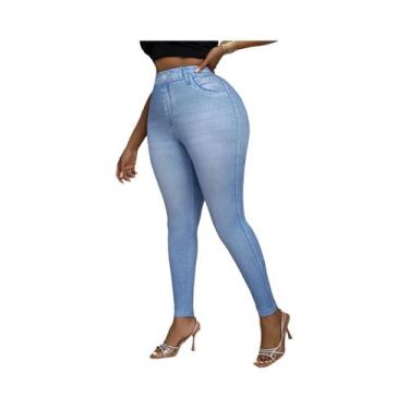 Imagem de Leggings plus Size Com Estampa De Jeans Falso, Confortáveis, Macias E 