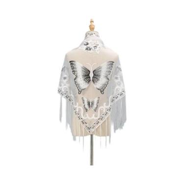 Imagem de Lenço Elegante Feminino Com Estampa De Borboleta E Renda, Cachecol De 