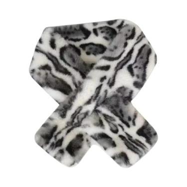 Imagem de Cachecol Feminino Quente Com Estampa De Leopardo Em Pelúcia Sintética,