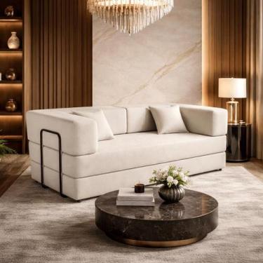 Imagem de Sofá Na Caixa 2 Lugares Moderno Compacto Confortável Cor:Boucle Creme 