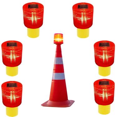 Imagem de Sinalizador Viario Solar Kit 6 Cone Transito Segurança Alerta Avenida Acidente Fiscal  Emergencia