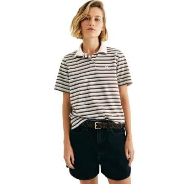 Imagem de Blusa Polo Hering Listrada Marrom/Azul-Feminino