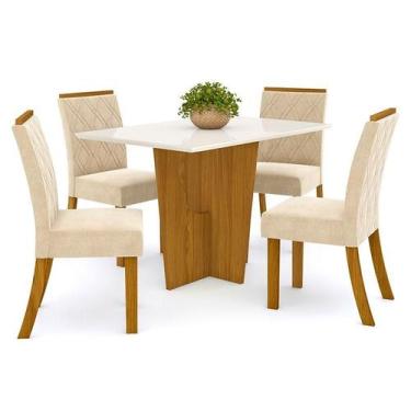 Imagem de Mesa de Jantar Danielly 120 cm Tampo Reto com Vidro Nature Off White e