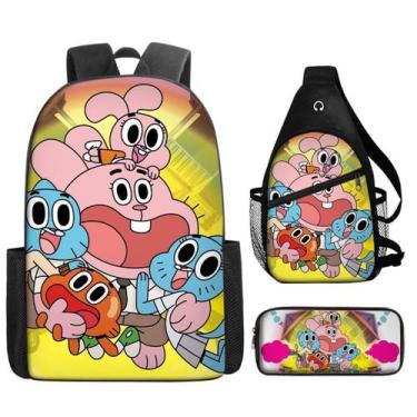 Imagem de Conjunto de mochilas Gumballs Anime, 3 peças para mochila escolar infa