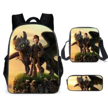 Imagem de Conjunto de mochilas escolares sem dentes, 3 peças com bolsa de ombro 