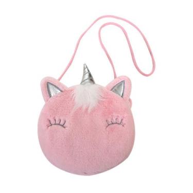 Imagem de Bolsa Messenger Pink Unicorn Anime Plush para crianças de 2 a 10 anos 