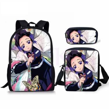 Imagem de Conjunto de mochilas Kochous Shinobus Cartoon Kids School 3 unidades -