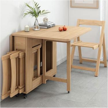 Imagem de Mesa dobrável e cadeiras conjuntos, mesa de jantar de madeira maciça mesa e cadeiras com 4 cadeiras, mesa de folhas solteiras para sala de jantar da cozinha, cor de madeira, cor de madeira
