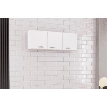 Imagem de Armário Aéreo Para Cozinha Lavanderia Cor Branco 3 Portas Casa Lustre 