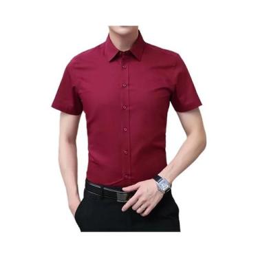 Imagem de Camisa Masculina Slim Fit De Cor Sólida Para Negócios E Casual, Sem Ne