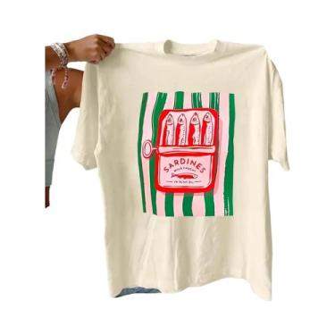 Imagem de Camiseta Casual De Verão Feminina Estilo Harajuku Com Estampa De Sardi