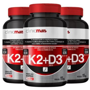 Imagem de KIT 3X Vitamina k2 + Vitamina D3 30 cápsulas - Clinicmais