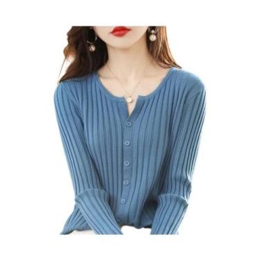 Imagem de Cardigã Feminino Slim Fit De Alta Elasticidade Com Manga Longa E Gola 