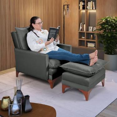 Imagem de Poltrona Papai Reclinável Munique Veludo Com Puff Banqueta (Cinza)