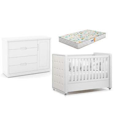 Imagem de Berço Americano com Capitonê New Boucle e Cômoda Infantil Tutto New Br