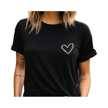 Imagem de Camiseta Minimalista Com Coração Fofo E Bolso, Desenho À Mão, Estilo A