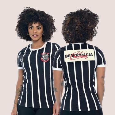 Imagem de Camiseta Feminina Corinthians Retrô Listrada Democracia-Feminino
