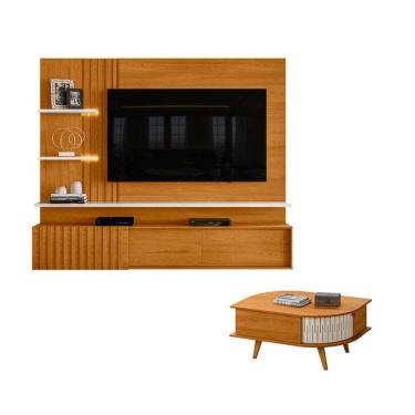 Imagem de Estante Home Theater Suspenso Atena com Mesa de Centro Indianápolis Cinamomo Off White – Madetec