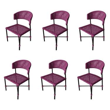 Imagem de Kit 6 Cadeiras Hortz Corda Náutica Base Em Alumínio Preto-rosa