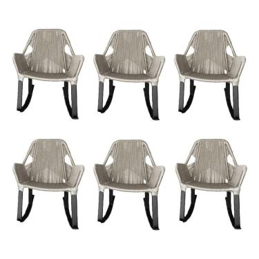 Imagem de Kit 6 Cadeiras De Balanço Athenas Corda Náutica Base Em Alumínio Preto-areia