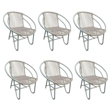 Imagem de Kit 6 Cadeiras Decorativa Julia Em Corda Náutica E Base Em Alumínio Cinza- Areia