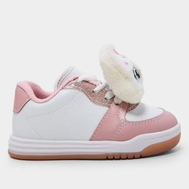 Imagem de Tênis Infantil Molekinha Menina, Branco, Rosa, 19