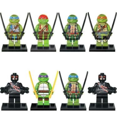 Imagem de Kit 8 Brinquedo Boneco Mini Action Figure Blocos Montar Tartarugas Nin