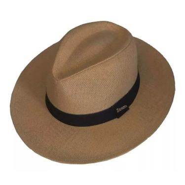 Imagem de Chapéu Panamá OEM Chapéu Estilo Panamá Palha Shantung Faixa Preta Fibra de Celulose Aba 7 cm Copa 11 cm Caramelo Unissex