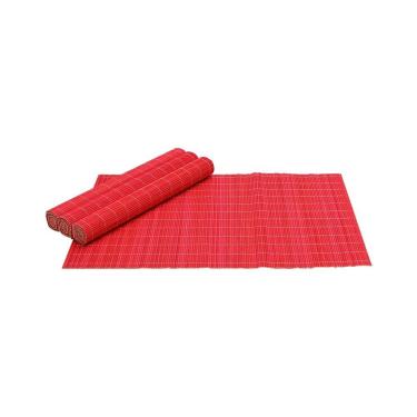 Imagem de Jogo Americano Bambu 30x45cm 4 Unidades Vermelho para Mesa com Isolamento Térmico Mimo...