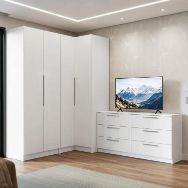 Imagem de Conjunto Quarto com 2 Guarda-Roupas Neo 1 Cômoda/Móvel para TV Branco Madesa