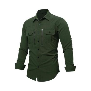 Imagem de Camisa De Trabalho Masculina 100% Algodão De Manga Longa Com Zíper, Ca