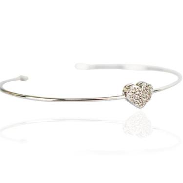 Imagem de Pulseira bracelete feminina coração cravejado ródio branco - Brimatto