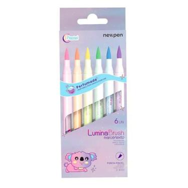 Imagem de Marca Texto Lumini Brush 6 Cores Pastel com Cheirinho NEWPEN