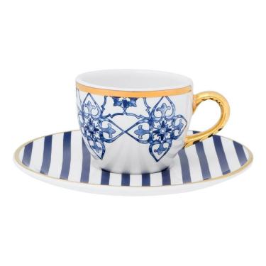 Imagem de Xícara com Pires Coup Lusitana Porcelana 200ml para Mesa Posta Azul Oxford