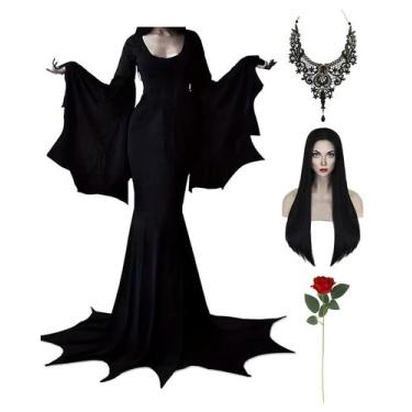 Imagem de Traje Aileam Halloween Morticia Addams Vestido gótico Vintage