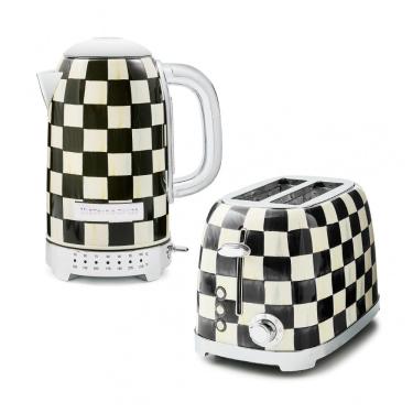 Imagem de Conjunto chaleira elétrica e torradeira Mackenzie-Childs Courtly Check inox preto e branco 110V