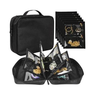 Imagem de Estojo Organizador De Joias Para Viagem, Bolsa De Veludo Com Zíper Tra