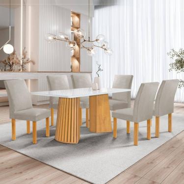 Imagem de Conjunto Mesa Stella Ripada 170cm com 6 cadeiras Canela tampo Smart Plus com Vidro