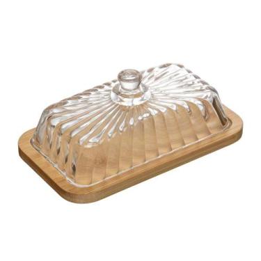 Imagem de Manteigueira com Base de Bambu Striata 18cm x 10,5cm x 7,5cm - Lyor