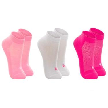 Imagem de Kit 3 Pares Meias Lupo Sport Kids Cano Curto 4/6 Infantil, Rosa, Branc