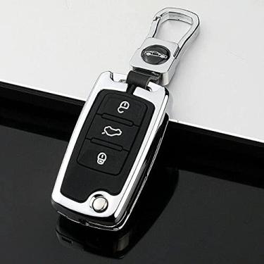 Imagem de YJADHU Tampa da caixa de chaveiro giratório de metal de liga de zinco para carro, adequada para VW Volkswagen Golf Bora Jetta Scirocco Tiguan Polo Skoda Octavia excelente, prata, porta-chaves A
